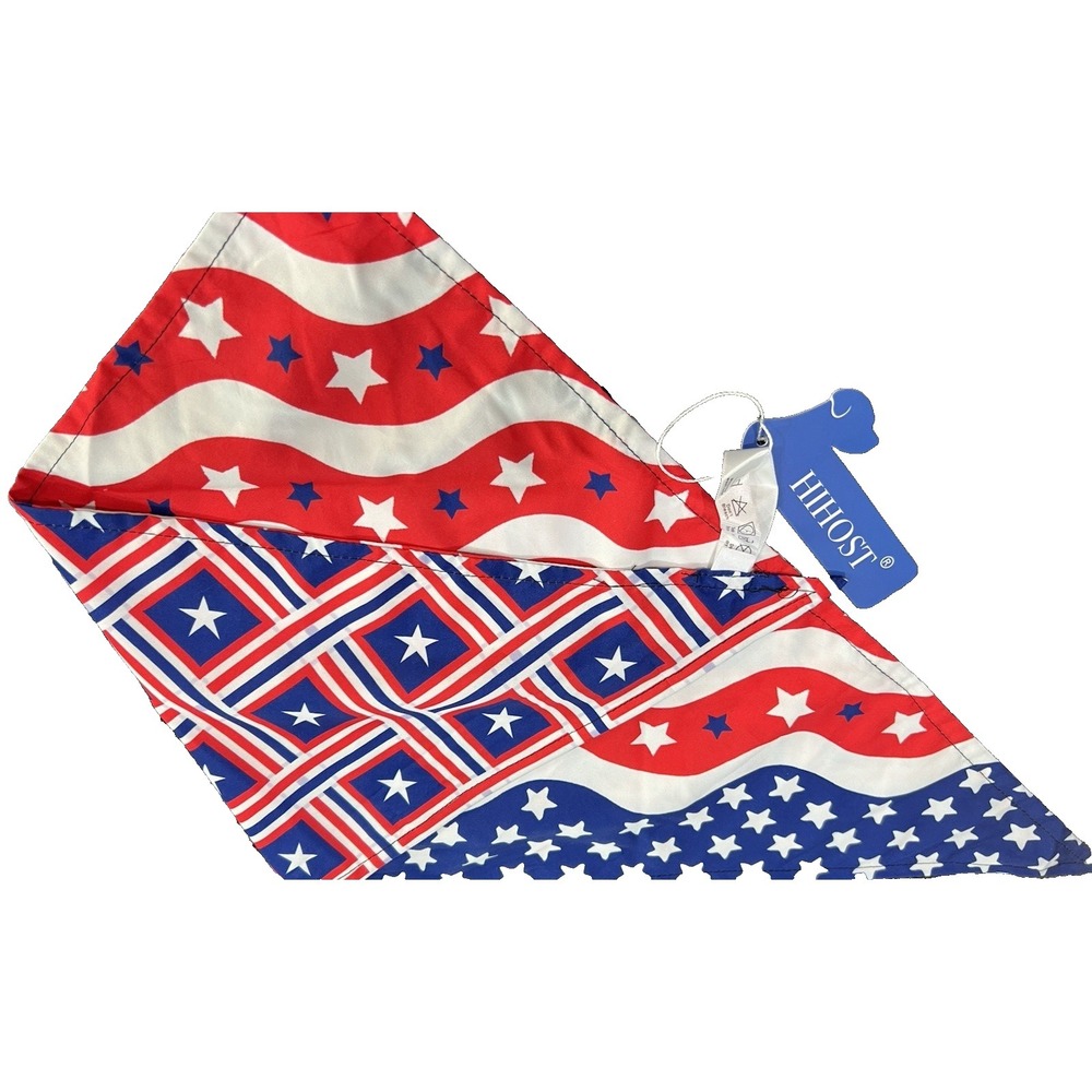 Two Reversible Patriotic Red White Blue Dog Bandanas LARGE Tie‎ On 4 Designs NEW